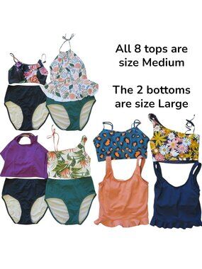 Lime Ricki 10 Piece Swimsuit Lot Tankini Tops & High Waist Bottoms Medium/Large